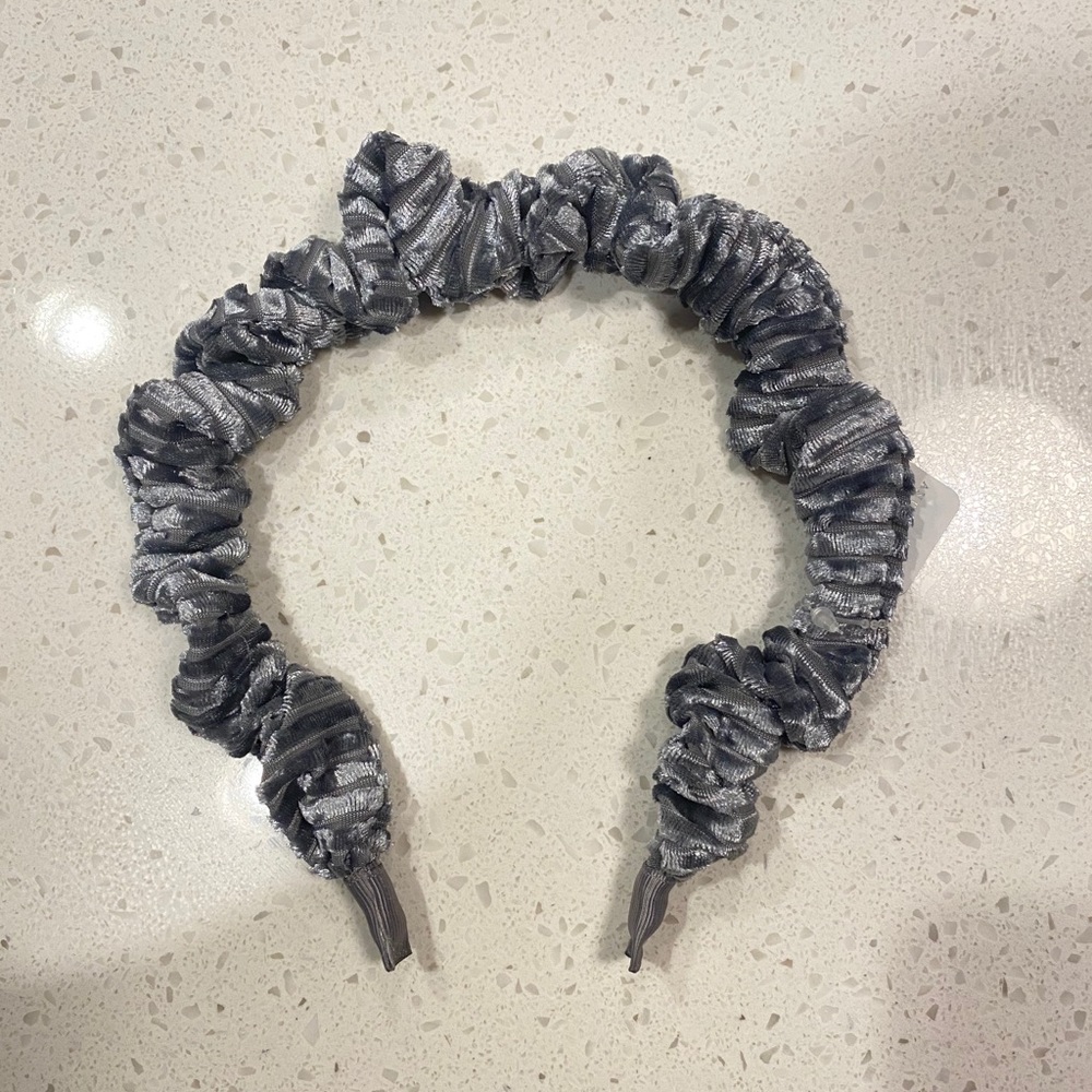 Anthropologie Grey Velvet Ruffle Headband